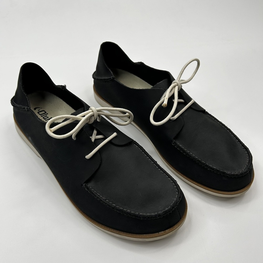 Olukai Holokai Shoe Mens US 8 Navy Leather Comfort Lace Up Nautical Boat Moc Toe